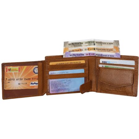 Genuine Leather Inside Button Wallet Tan